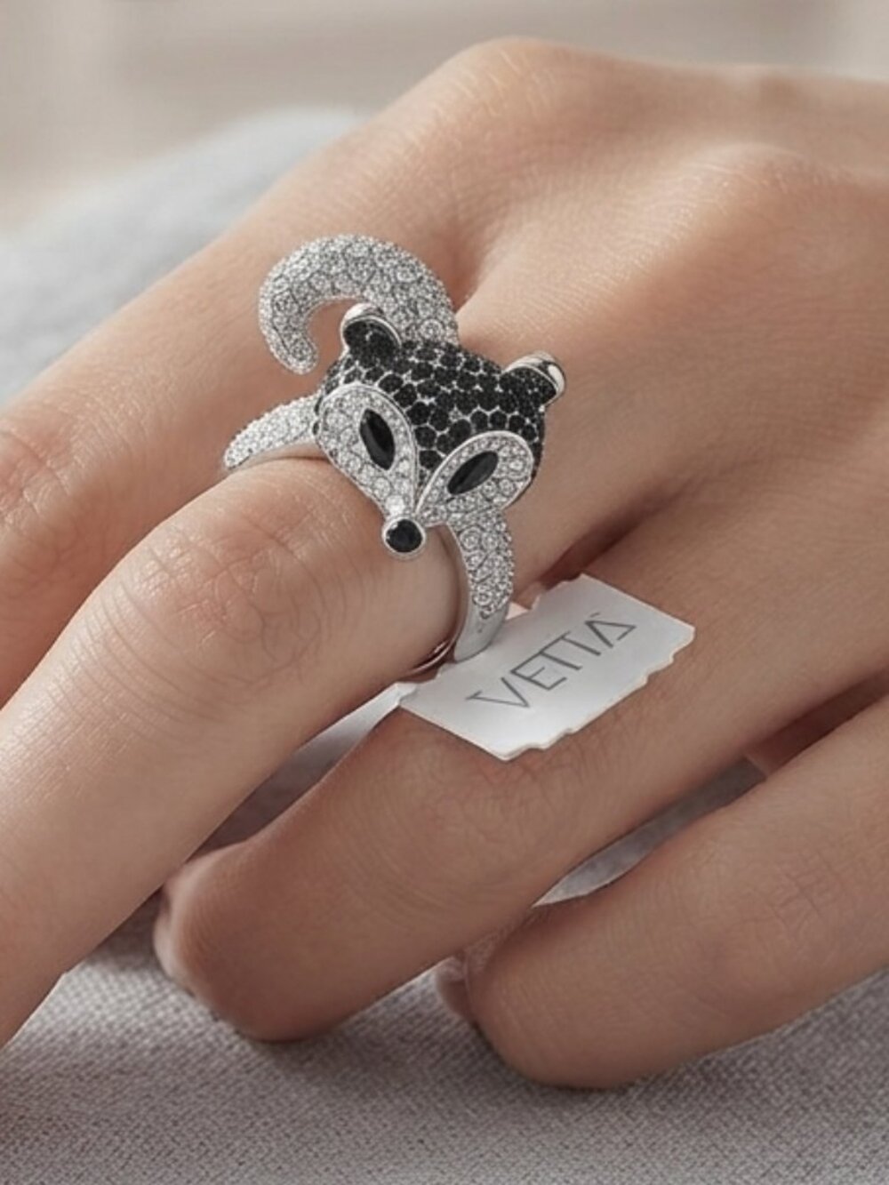 Vetta Whimsical Fox Wrap Ring with Pave Rhinestones – Size 7.5